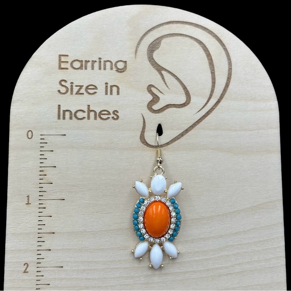 🌼 Abstract Orange Blue White Dangle Earrings - Picture 2 of 3